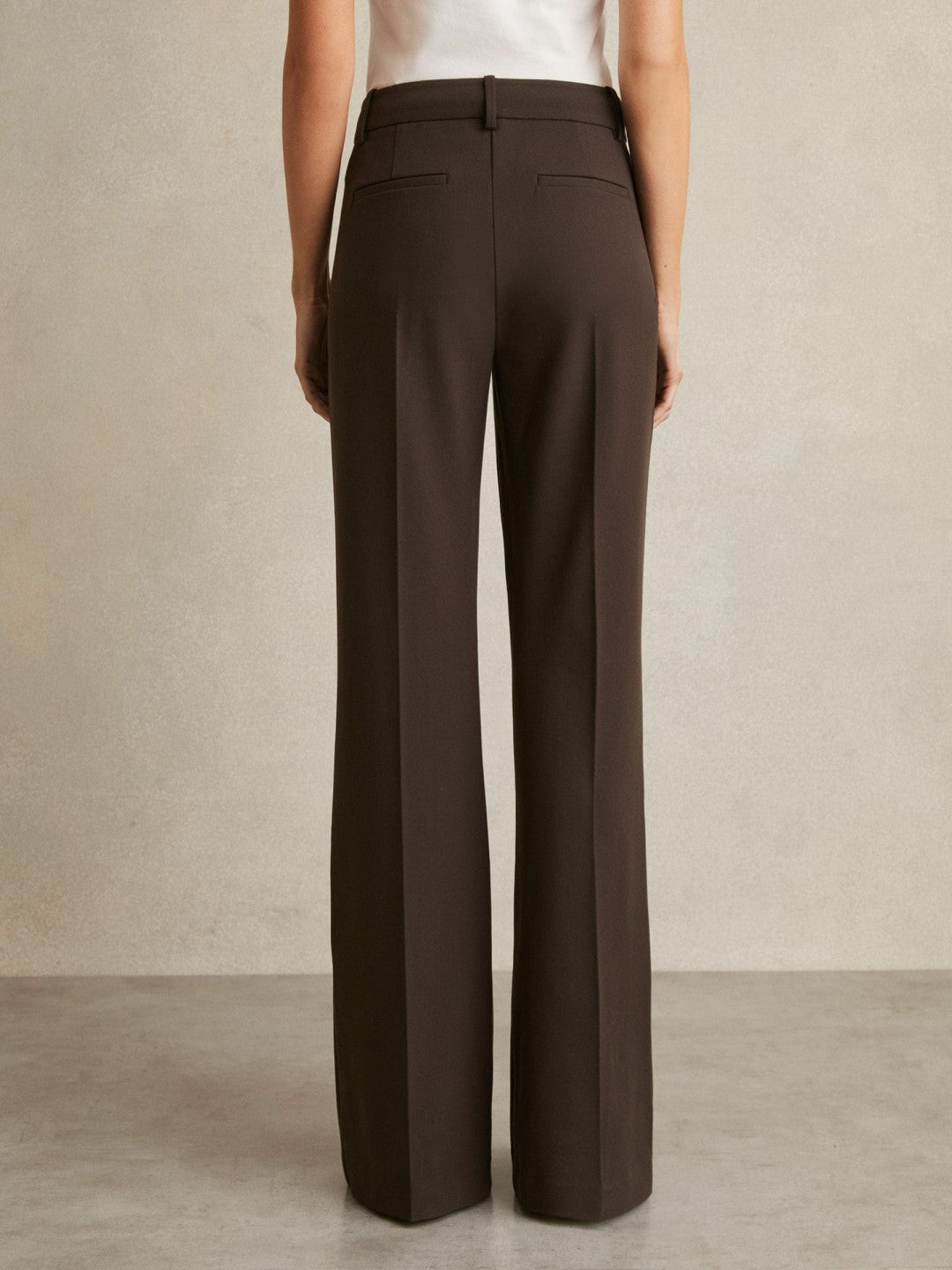 Petite High Rise Flared Trousers in Chocolate Brown