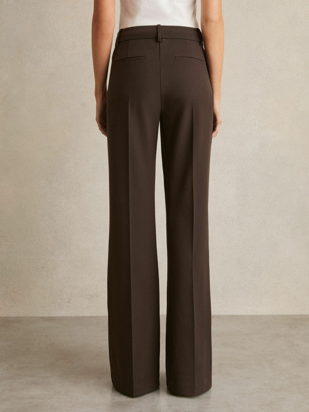 Petite High Rise Flared Trousers in Chocolate Brown