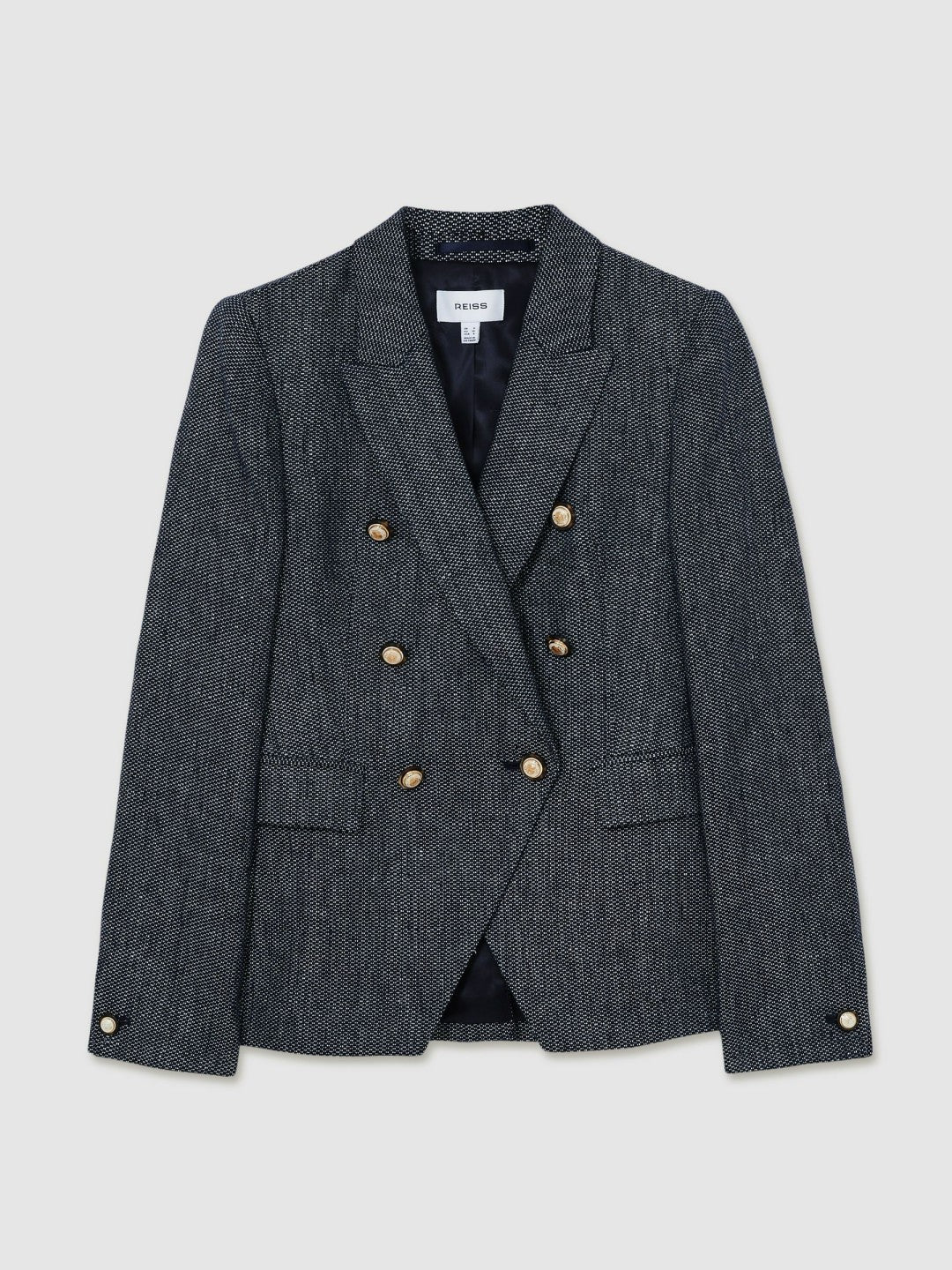 Linen-Cotton Double-Breasted Blazer in Navy