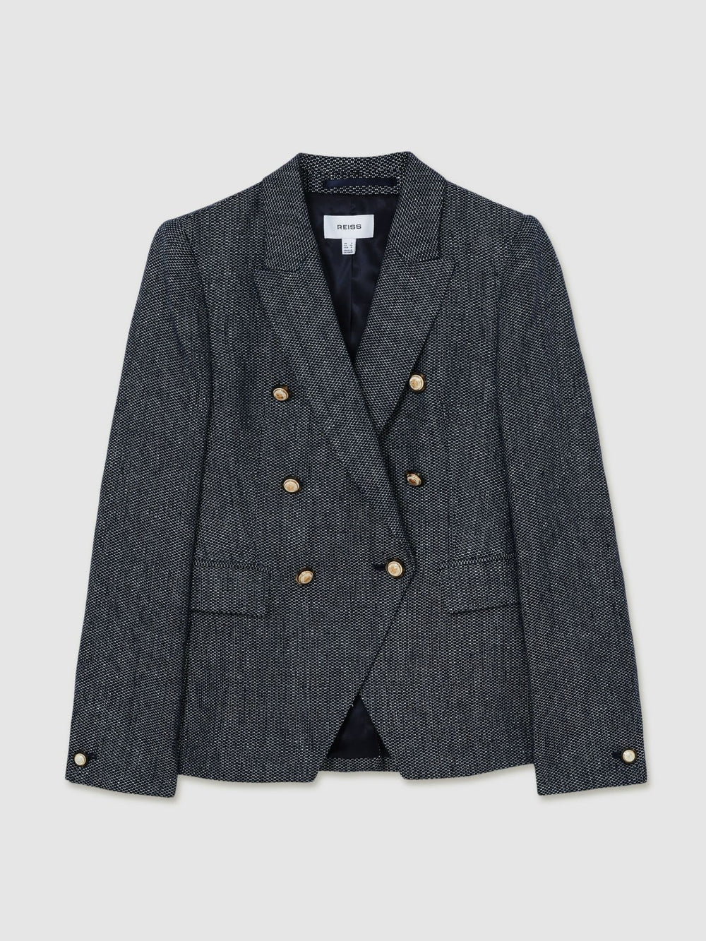 Linen-Cotton Double-Breasted Blazer in Navy