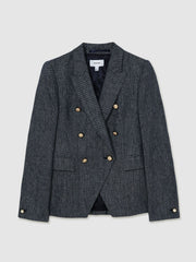 Linen-Cotton Double-Breasted Blazer in Navy