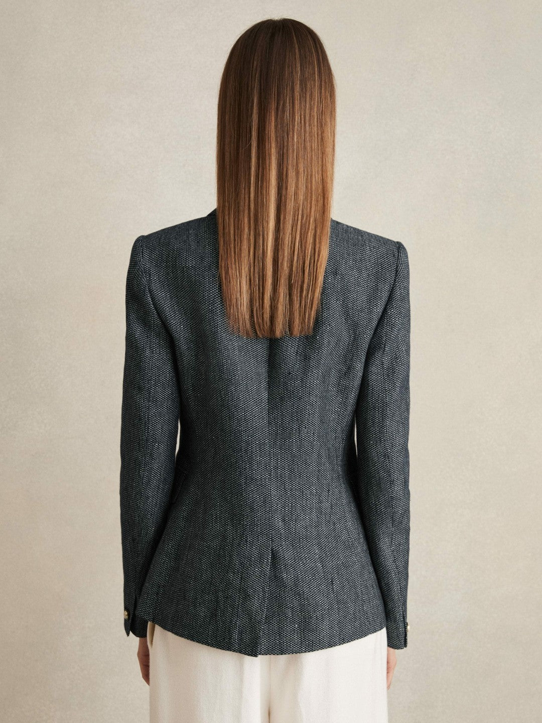 Linen-Cotton Double-Breasted Blazer in Navy