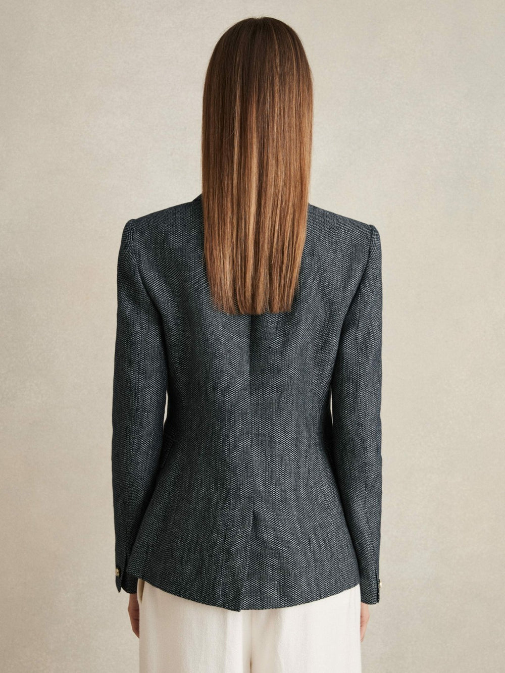Linen-Cotton Double-Breasted Blazer in Navy