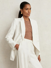 Petite Linen-Blend Double-Breasted Suit Jacket in White