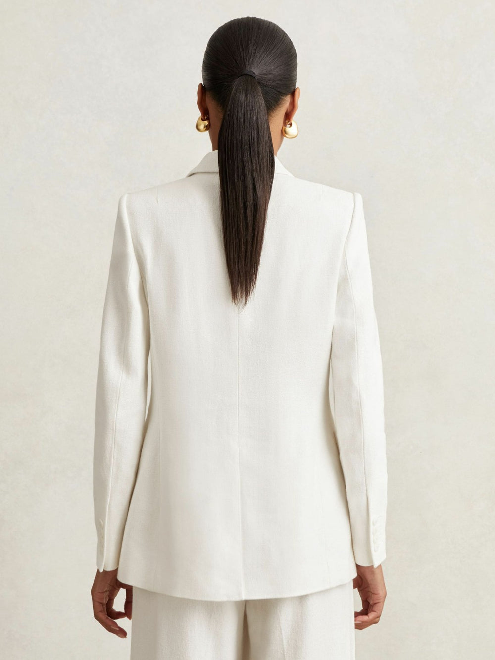 Petite Linen-Blend Double-Breasted Suit Jacket in White