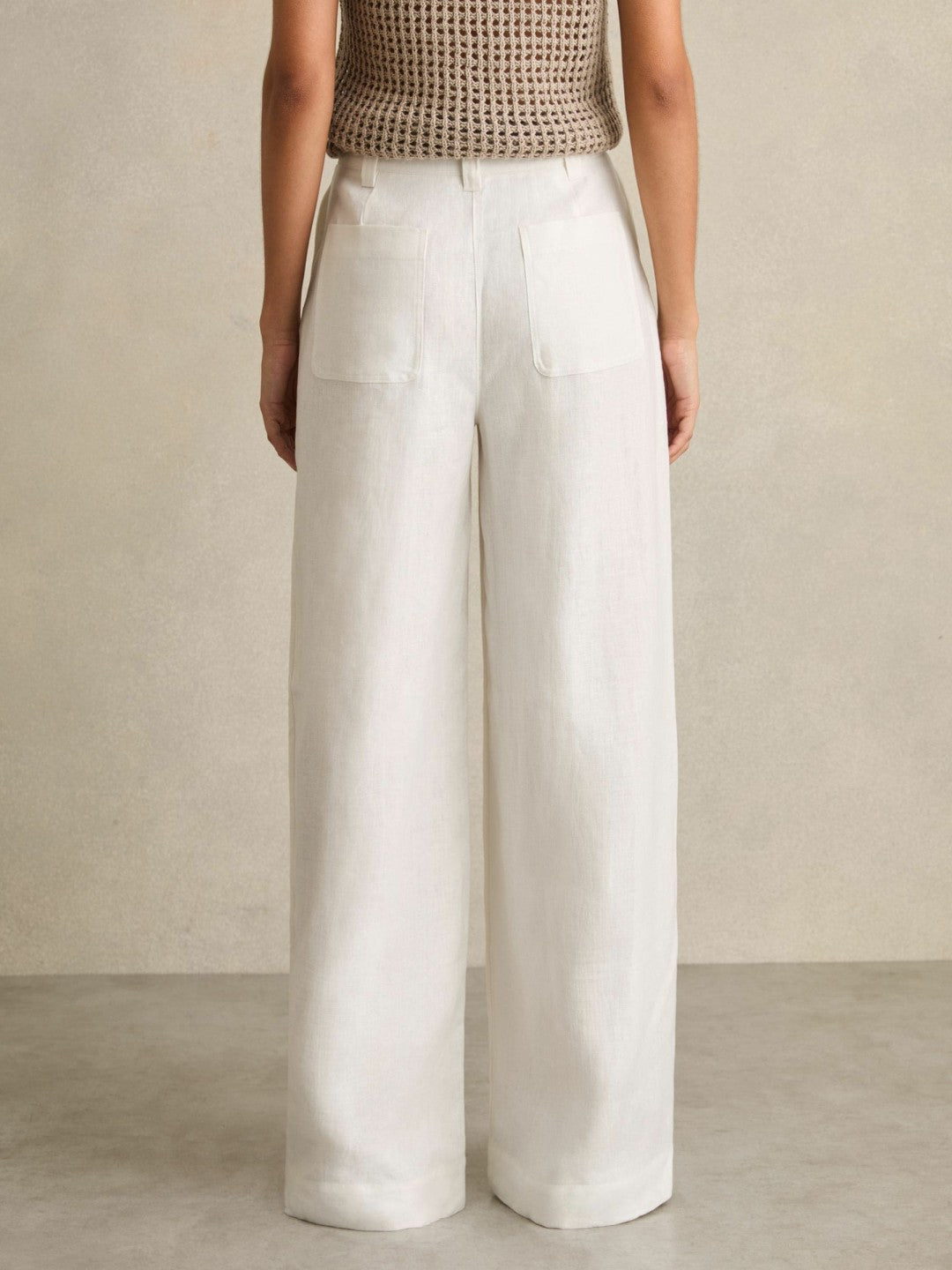 Petite Linen Wide Leg Trousers in White