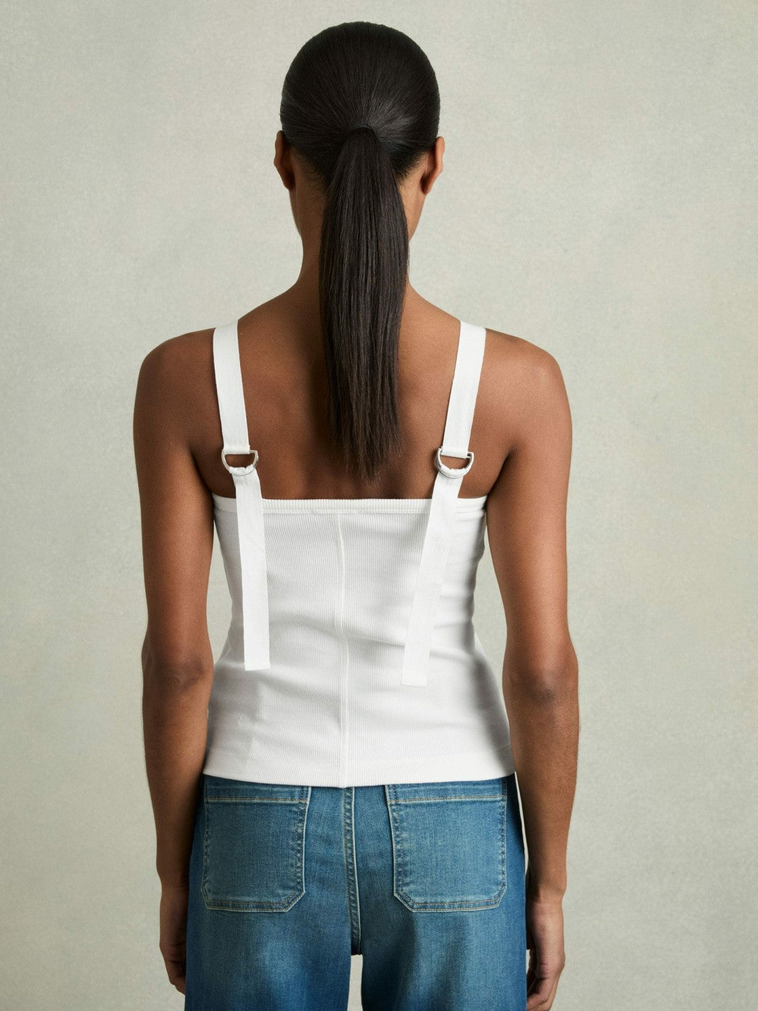 Stretch-Cotton D-Ring Strap Vest in White
