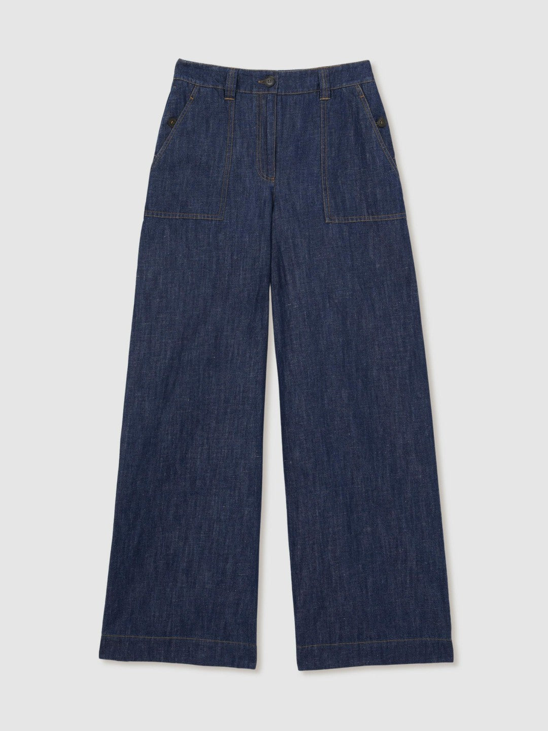 Linen Wide Leg Trousers in Indigo