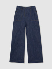 Linen Wide Leg Trousers in Indigo