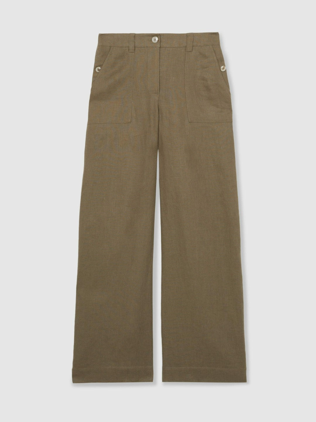 Linen Wide Leg Trousers in Khaki