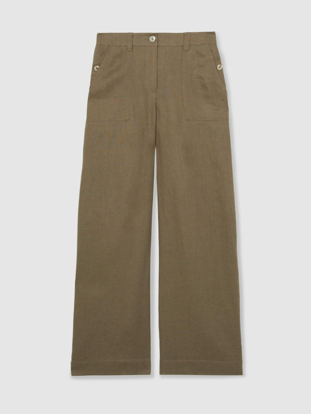 Linen Wide Leg Trousers in Khaki
