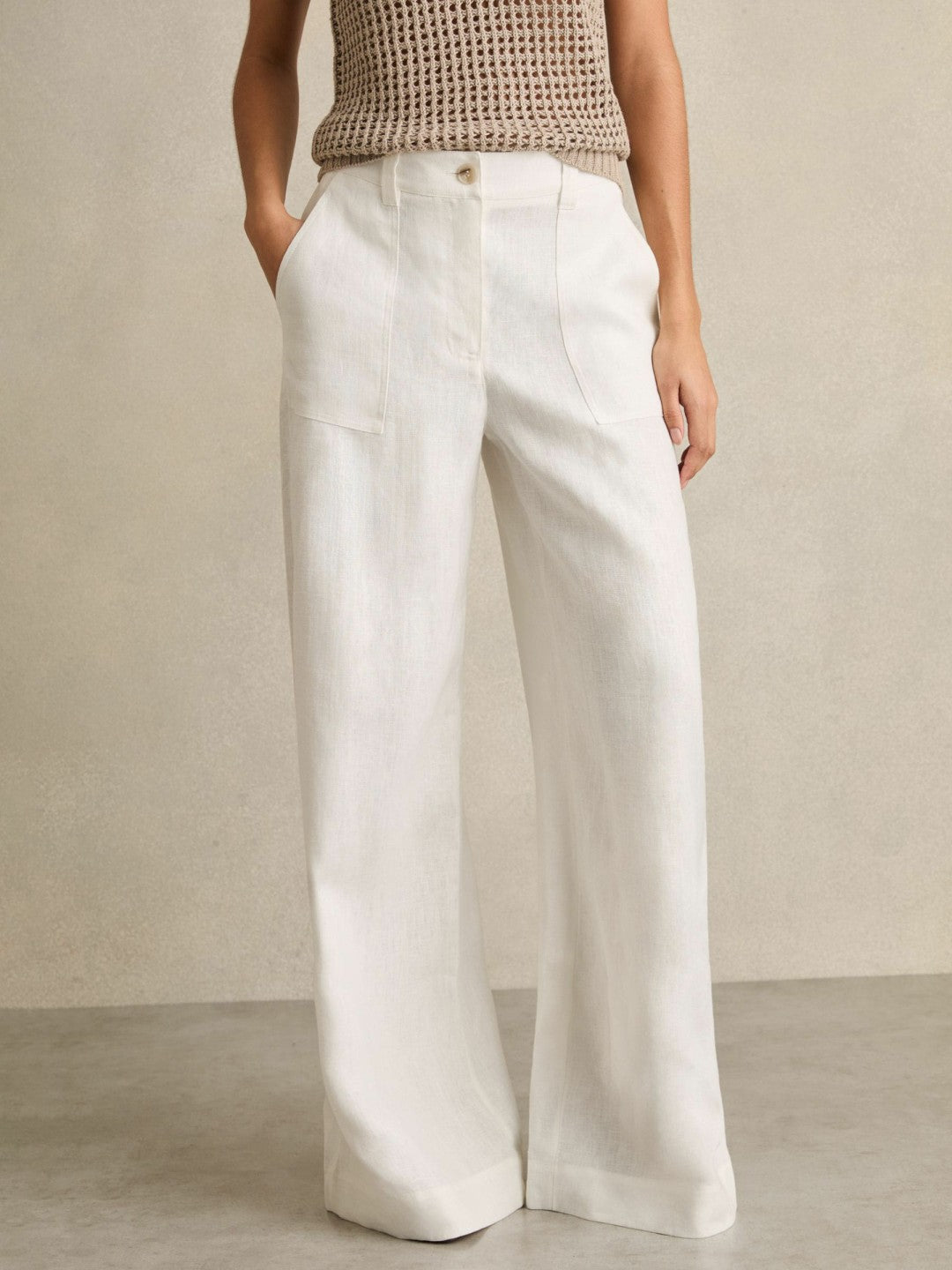 Linen Wide Leg Trousers in White