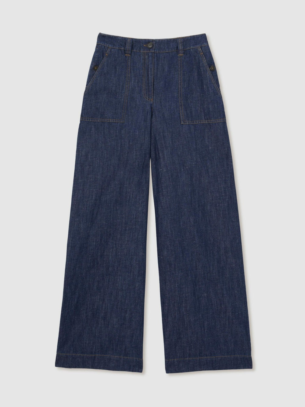 Petite Linen Wide Leg Trousers in Indigo