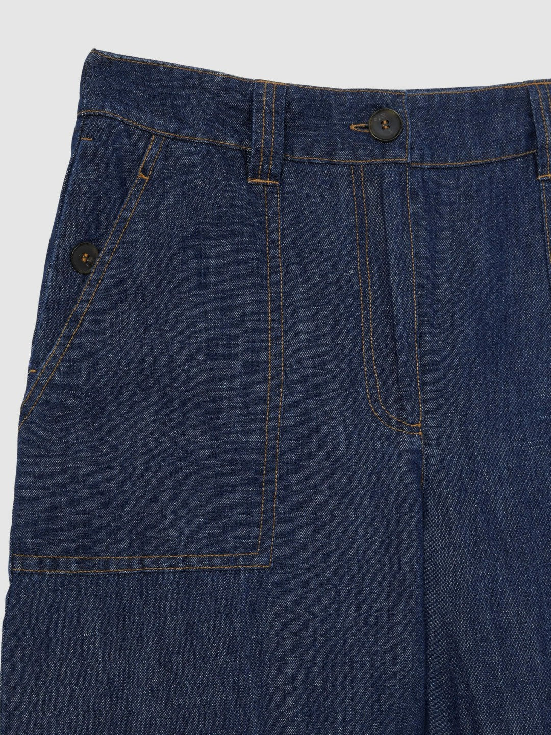 Petite Linen Wide Leg Trousers in Indigo