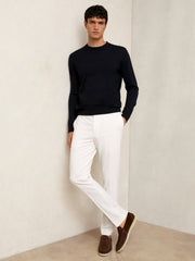 Slim-Fit Internal-Drawstring Trousers in White
