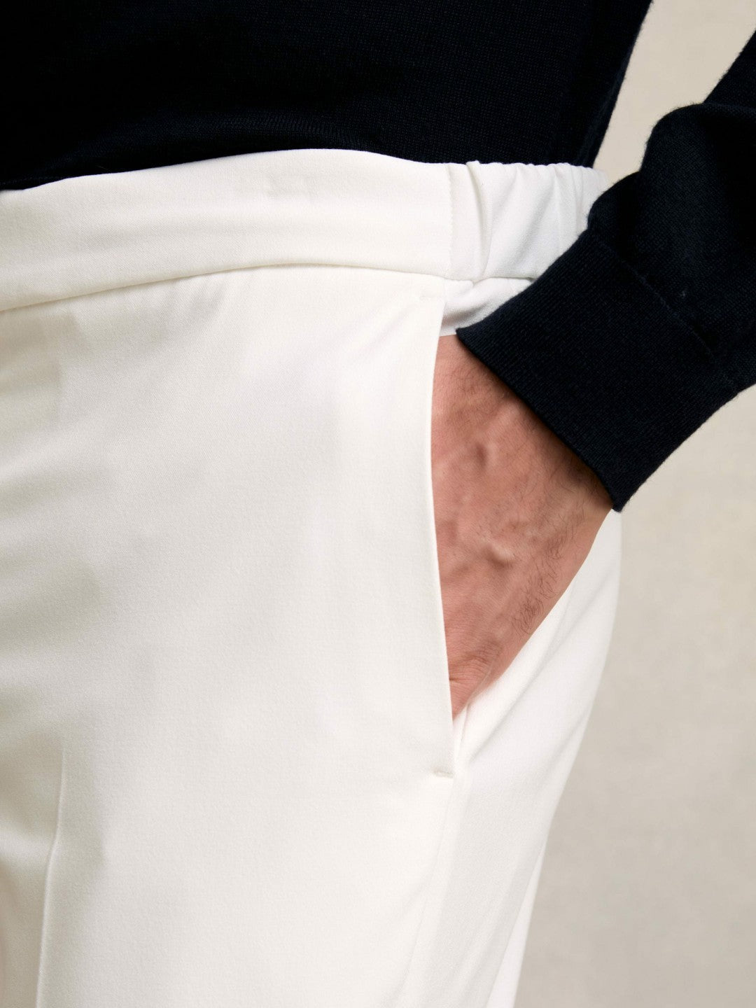 Slim-Fit Internal-Drawstring Trousers in White