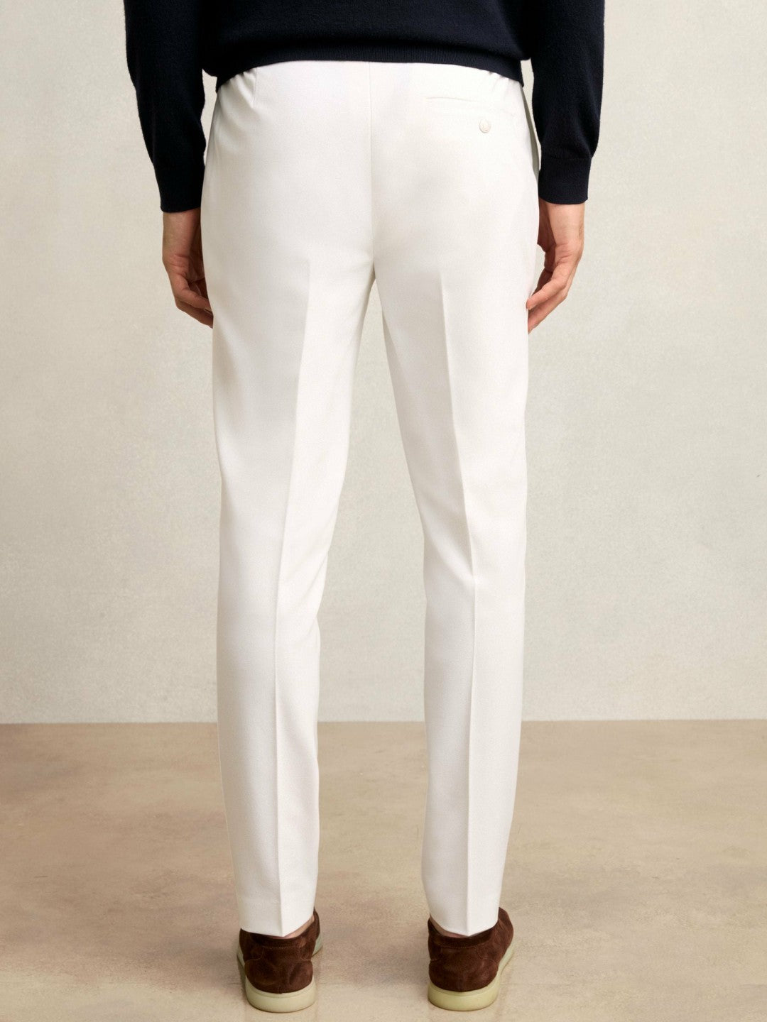 Slim-Fit Internal-Drawstring Trousers in White