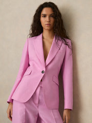 Single Breasted Suit Jacket With Linen in Pink