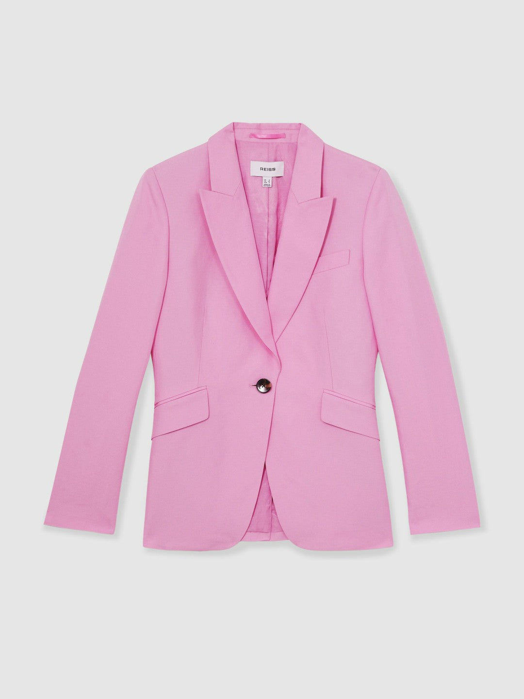 Single Breasted Suit Jacket With Linen in Pink