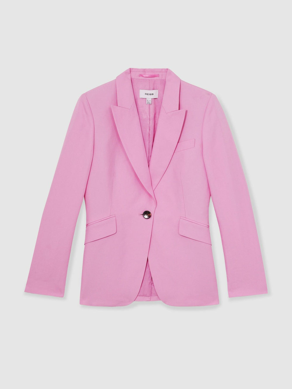 Single Breasted Suit Jacket With Linen in Pink