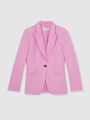 Single Breasted Suit Jacket With Linen in Pink