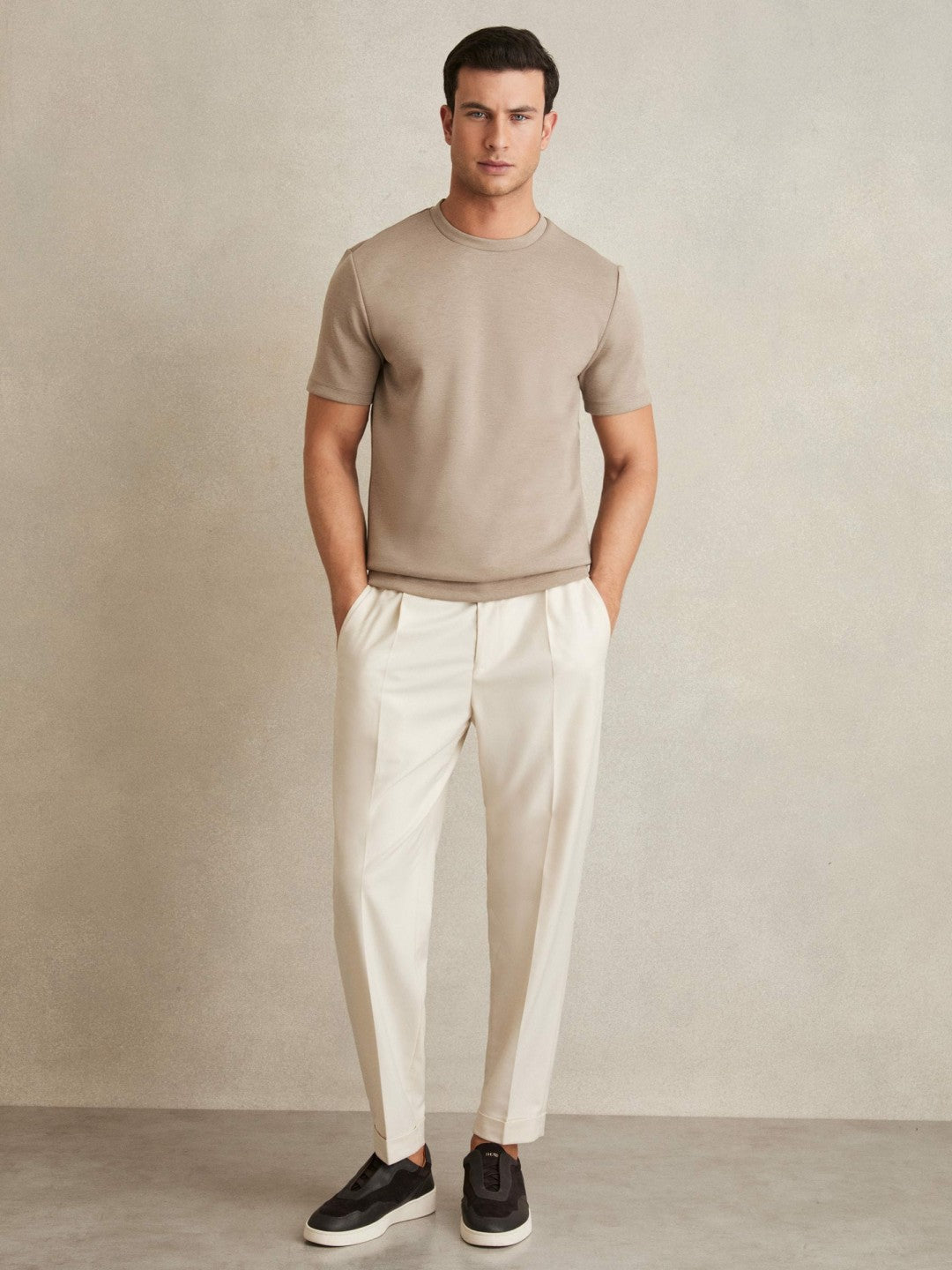Interlock Jersey Crew Neck T-Shirt in Taupe Brown