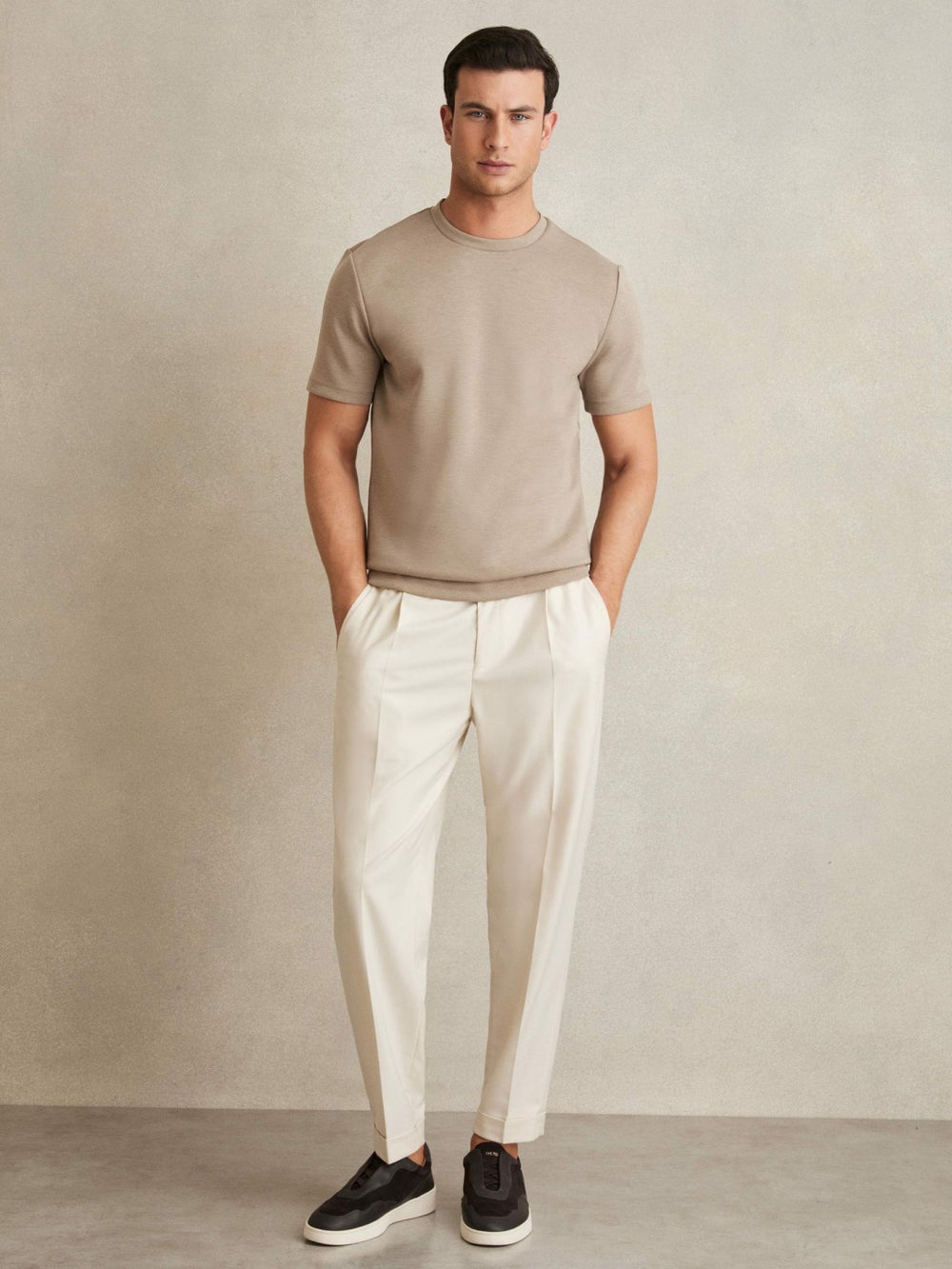 Interlock Jersey Crew Neck T-Shirt in Taupe Brown
