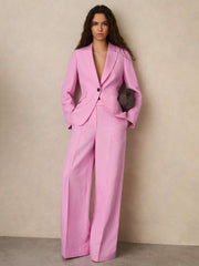 Wide-Leg Trousers With Linen in Pink