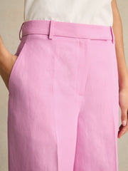 Wide-Leg Trousers With Linen in Pink