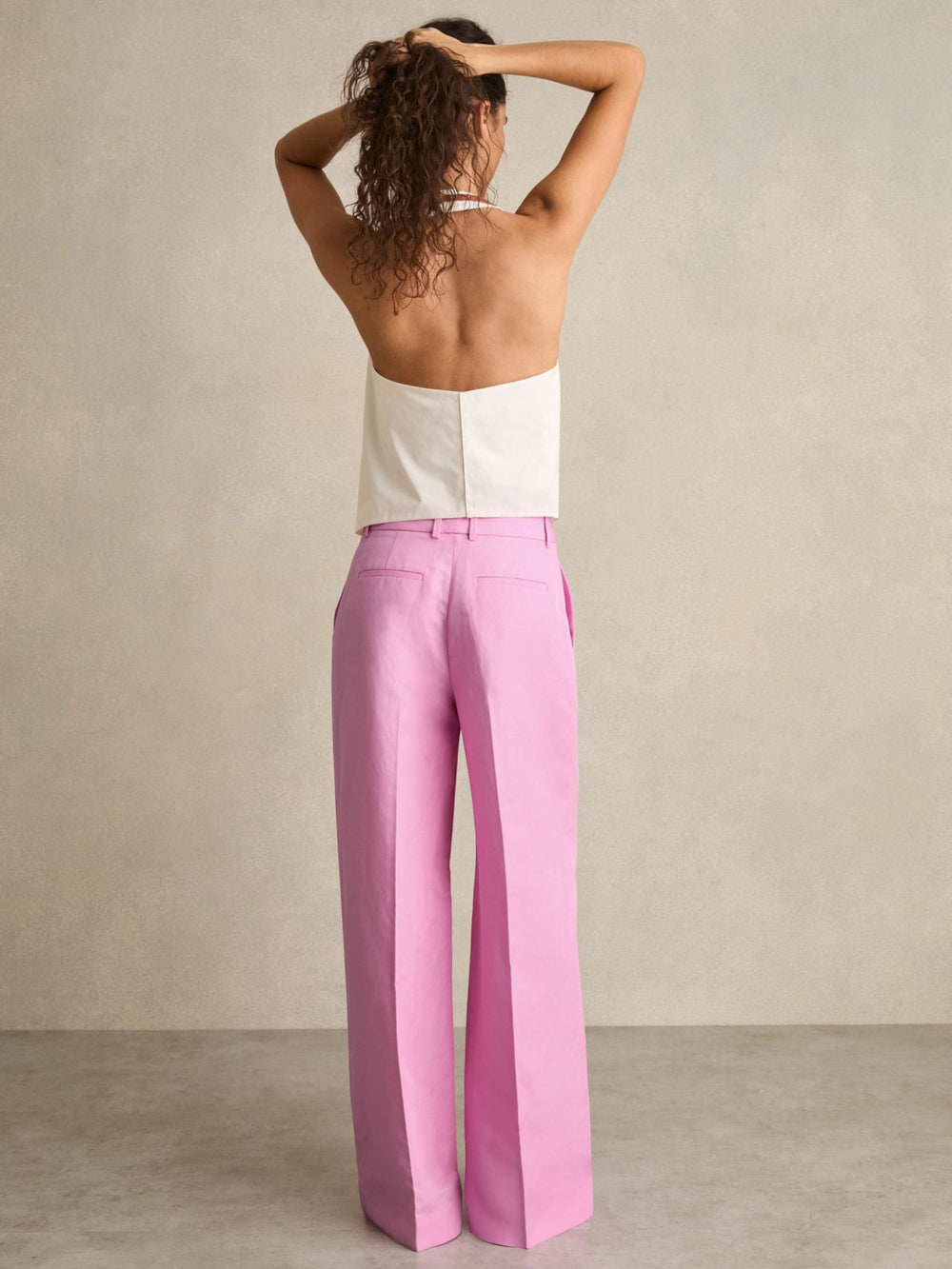Wide-Leg Trousers With Linen in Pink
