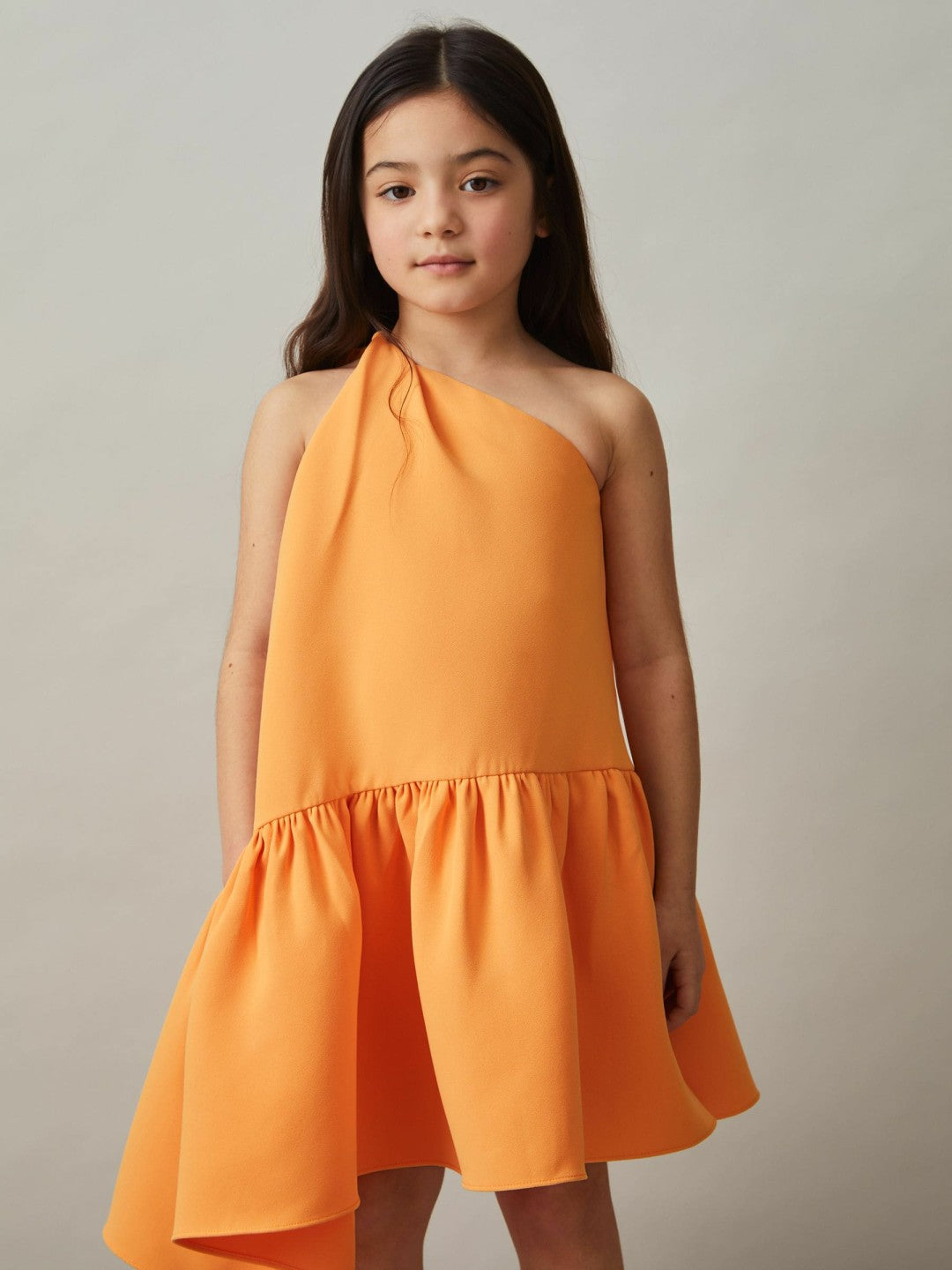 13-14 yrs One-Shoulder Tiered Dress in Orange