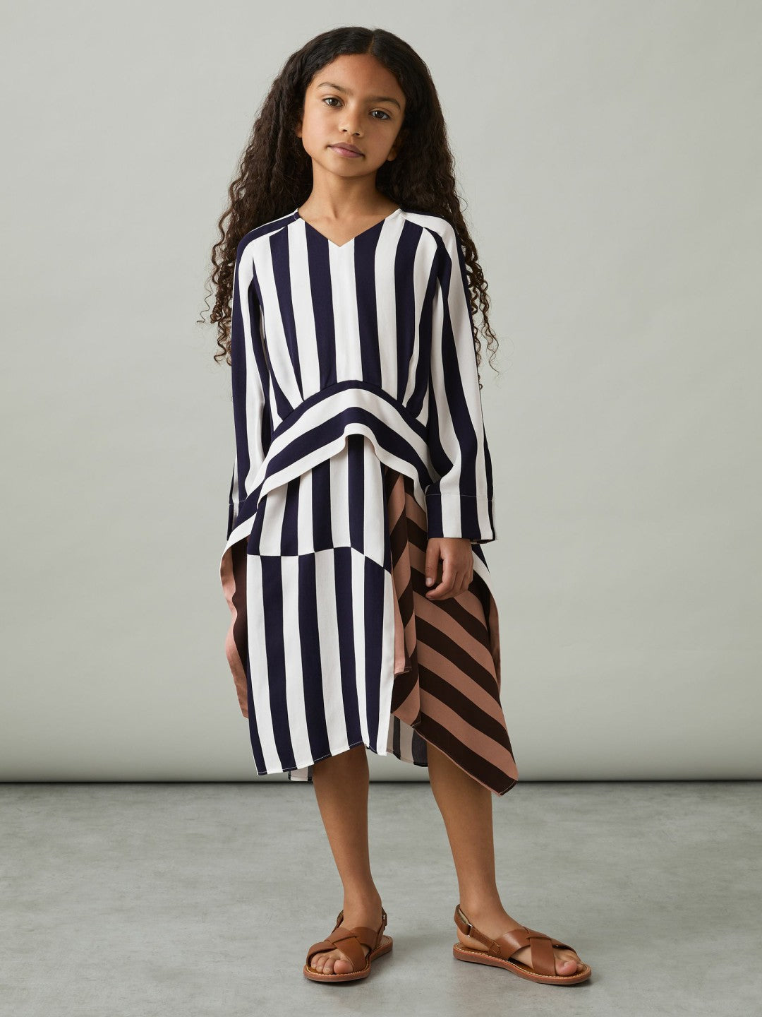 13-14 yrs Stripe-Print Handkerchief Dress in Multi