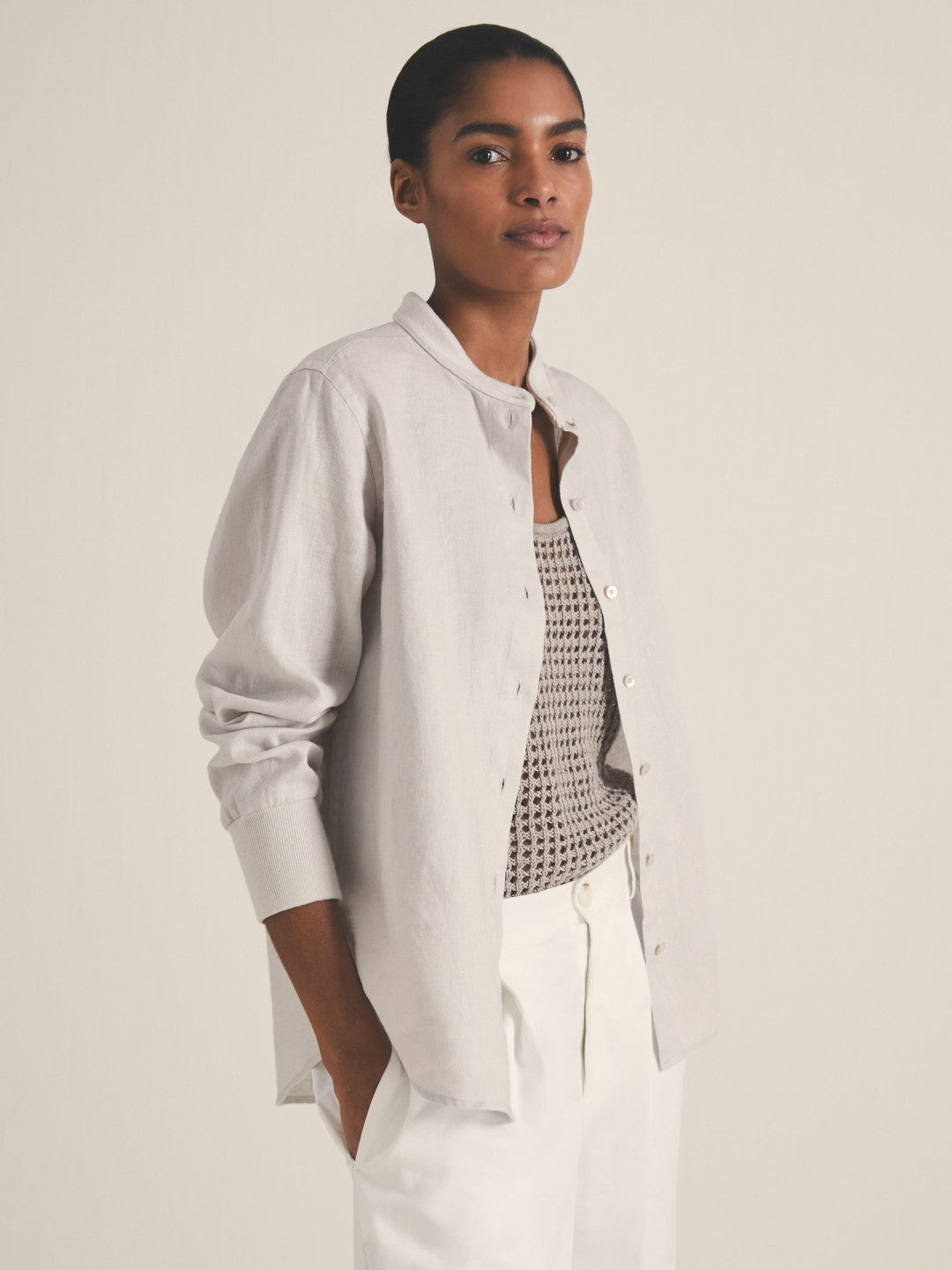| Les 100 Ciels Linen Shirt in Soft Grey