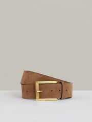 Suede Square Roller Buckle Belt in Tan