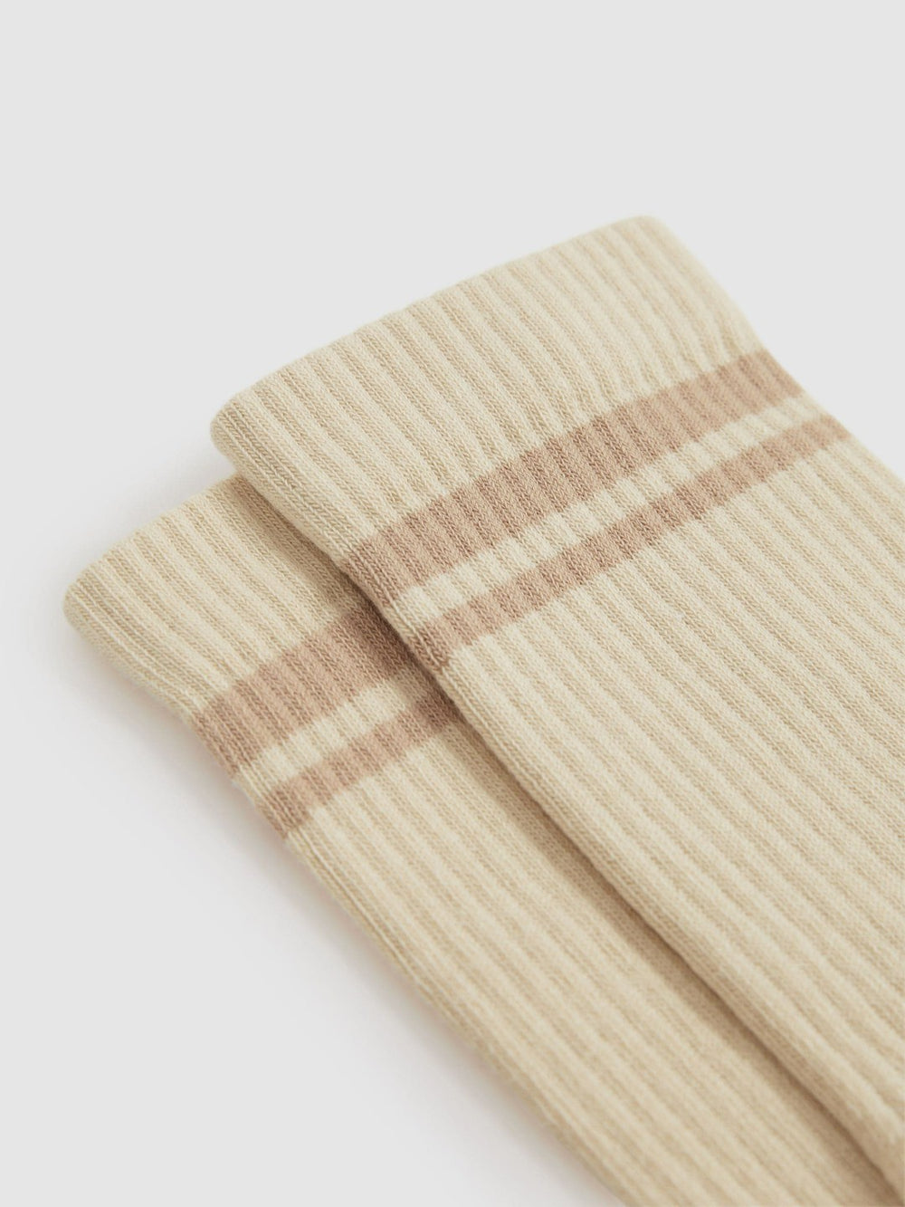 Cotton-Blend Striped Crew Socks in Cream