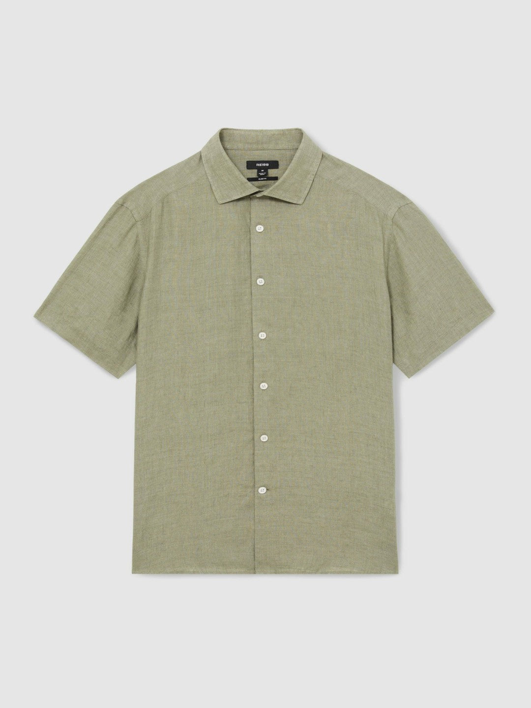 Slim Fit Linen Button-Through Shirt in Thyme Green