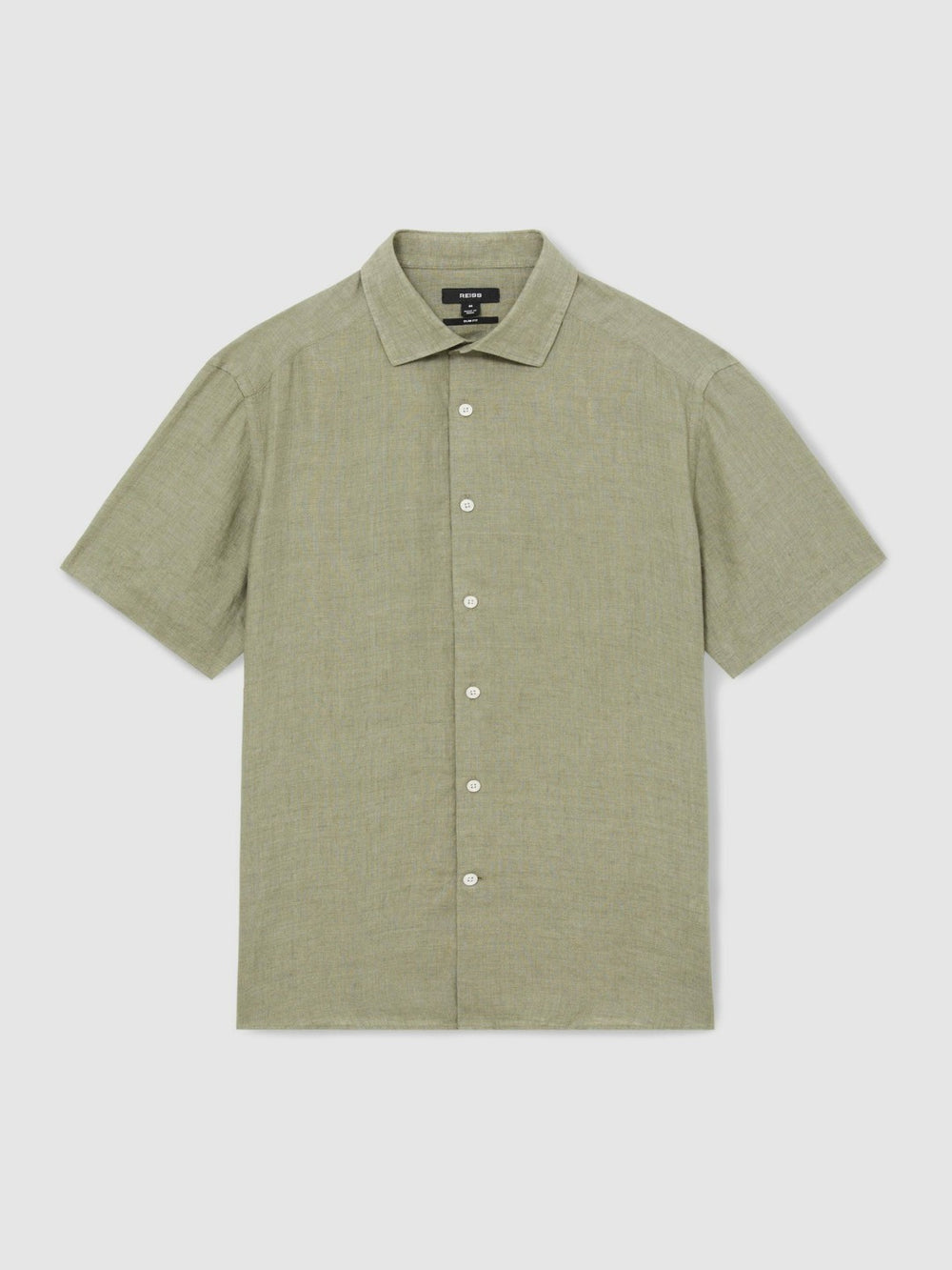 Slim Fit Linen Button-Through Shirt in Thyme Green