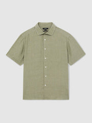 Slim Fit Linen Button-Through Shirt in Thyme Green