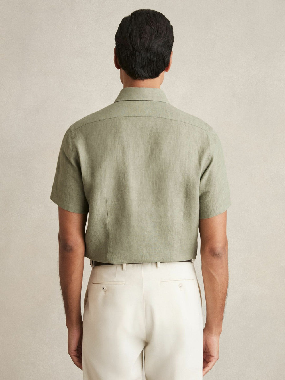 Slim Fit Linen Button-Through Shirt in Thyme Green