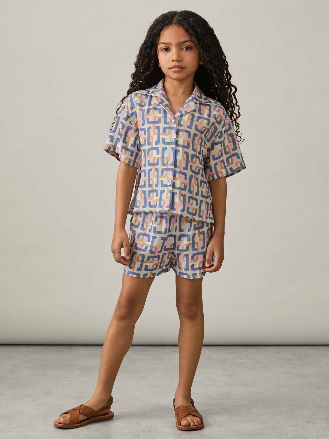 9-13 yrs Geometric Chain Print Shorts in Multi