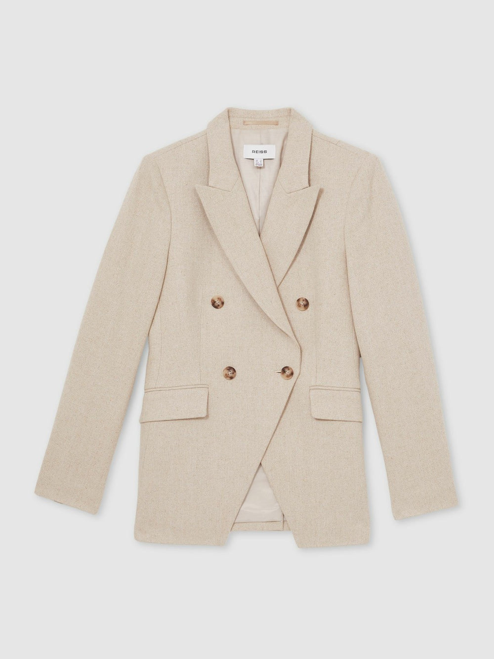 Linen-Blend Double-Breasted Suit Jacket in Neutral