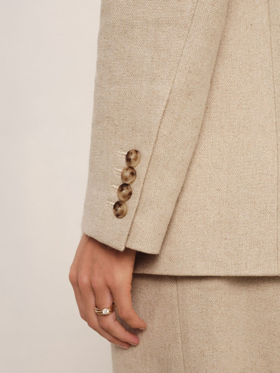 Linen-Blend Double-Breasted Suit Jacket in Neutral