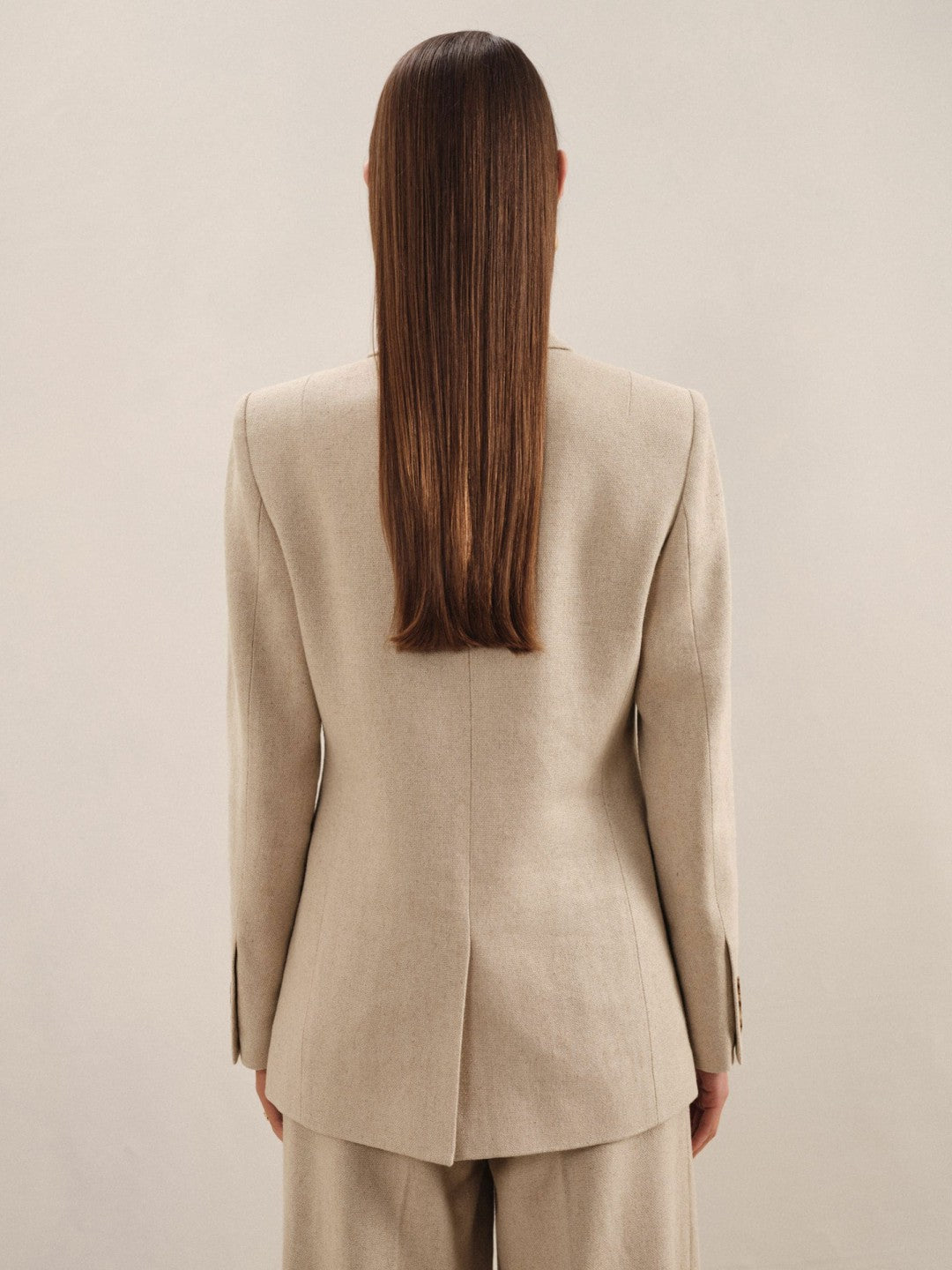 Linen-Blend Double-Breasted Suit Jacket in Neutral