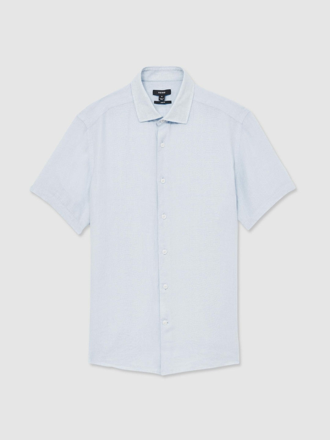 Slim Fit Linen Button-Through Shirt in Pale Blue