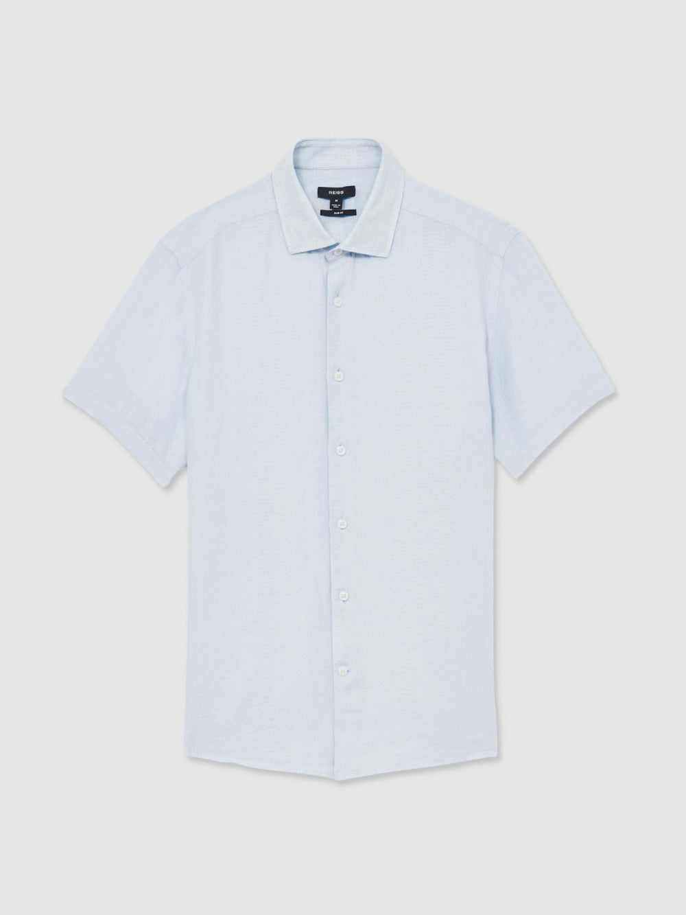Slim Fit Linen Button-Through Shirt in Pale Blue