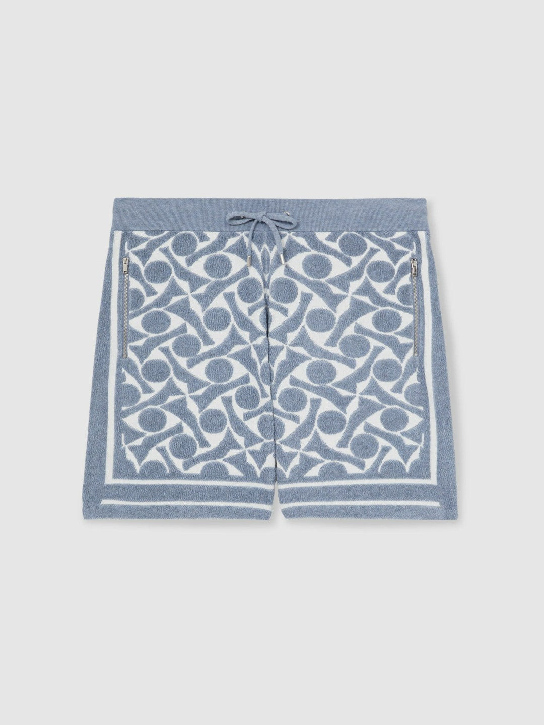 Abstract-Pattern Towelling Shorts in Soft Blue/White