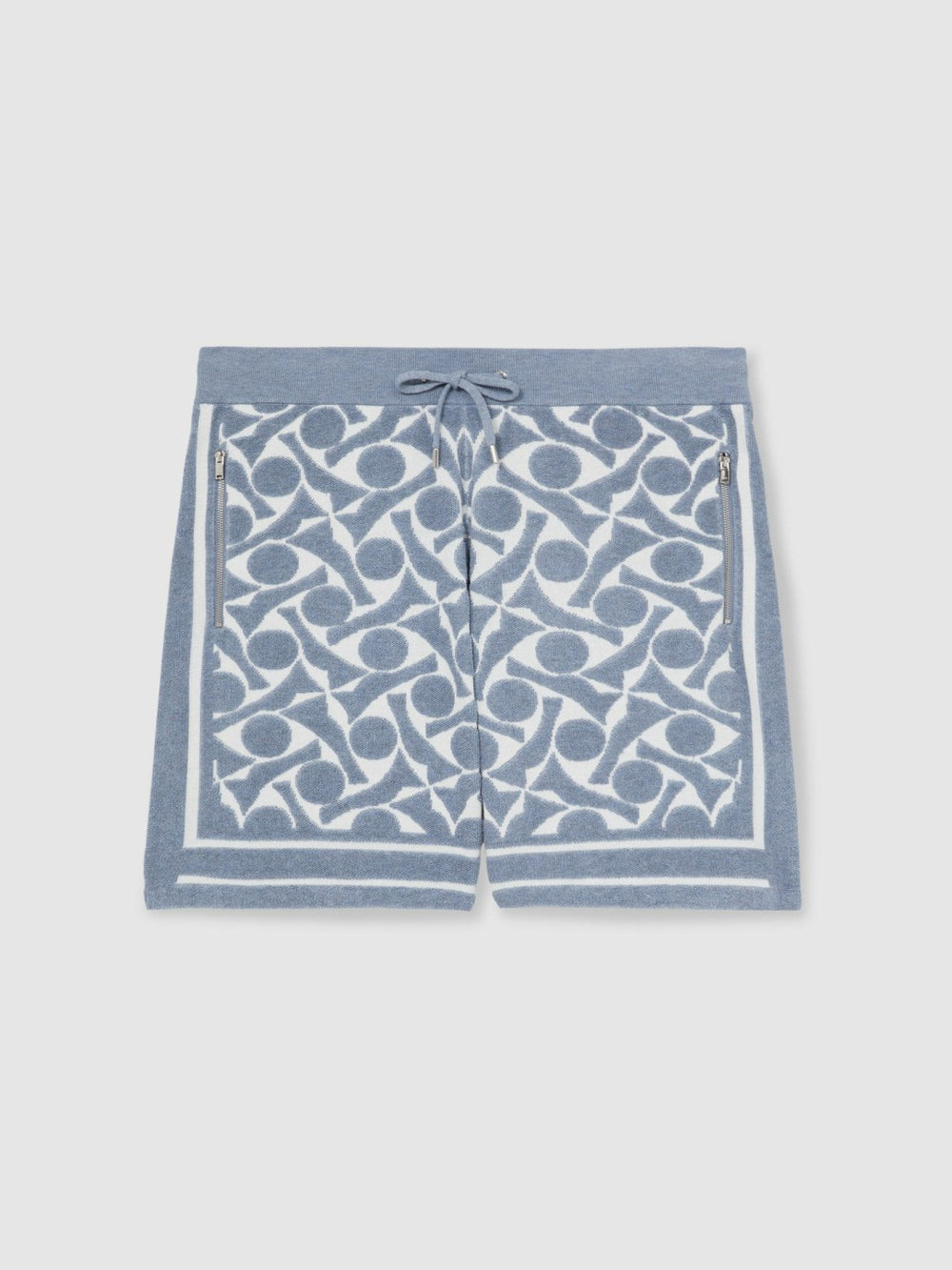 Abstract-Pattern Towelling Shorts in Soft Blue/White