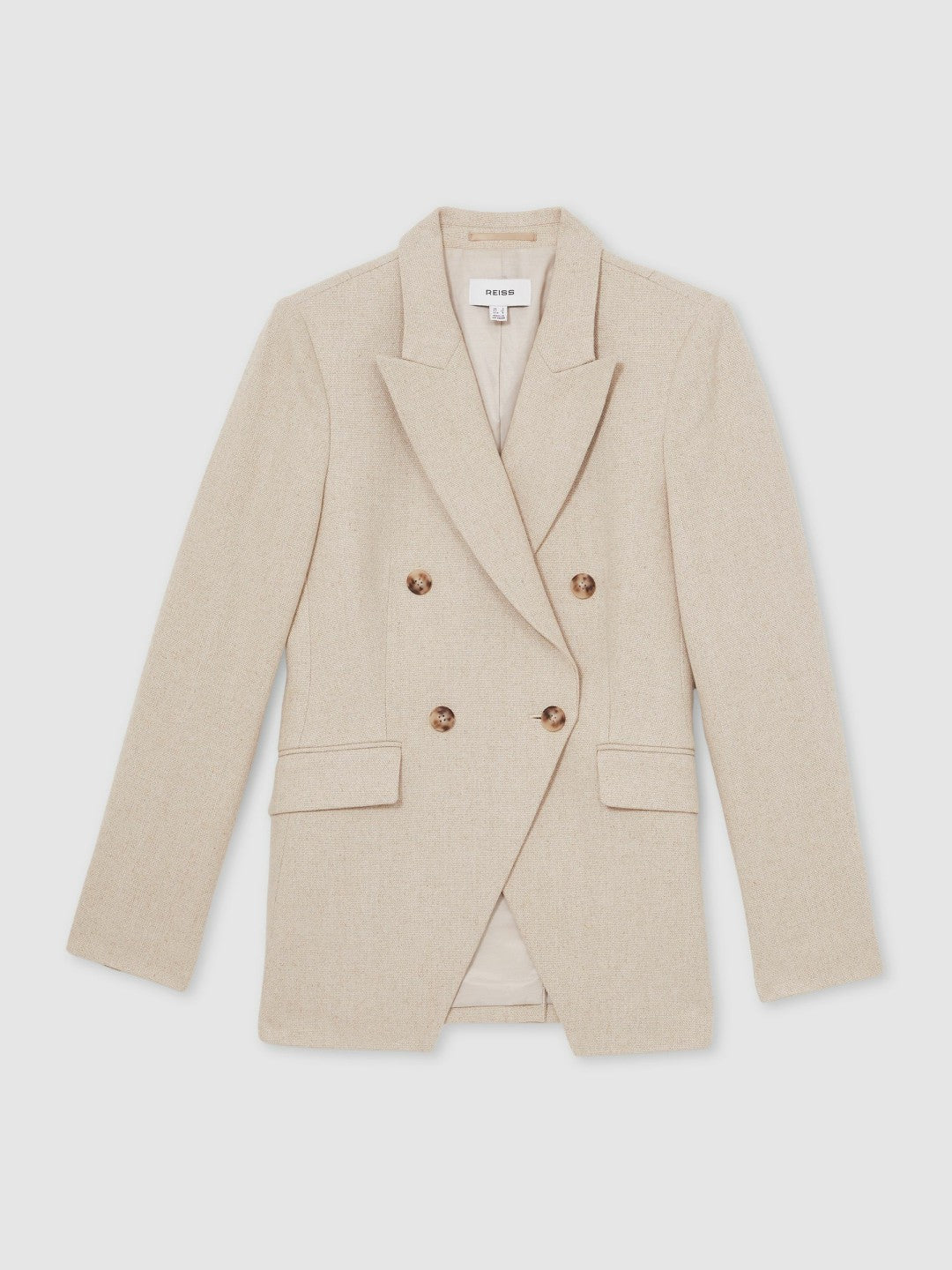 Petite Linen-Blend Double-Breasted Suit Jacket in Neutral