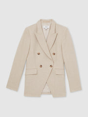 Petite Linen-Blend Double-Breasted Suit Jacket in Neutral
