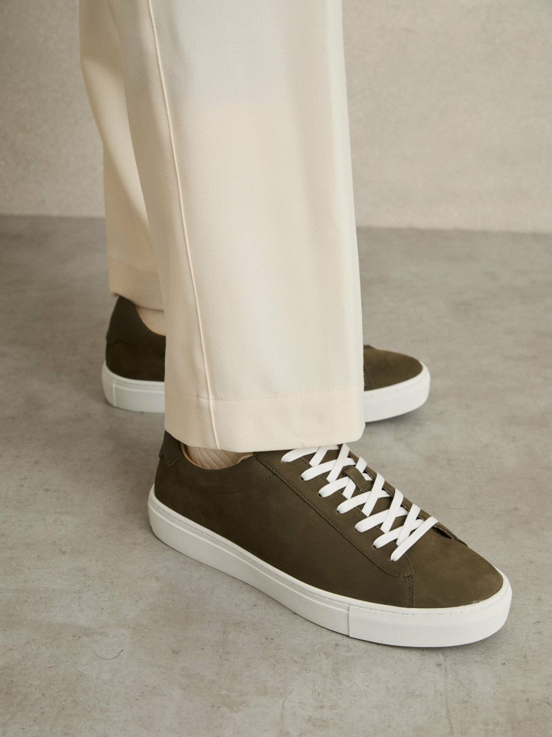 Nubuck-Leather Low-Top Trainers in Olive Green